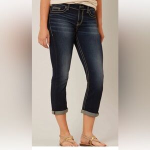 BKE Womens Dakota Mid Rise Stretch Dark Wash Cropped Denim Jean. Sz 31